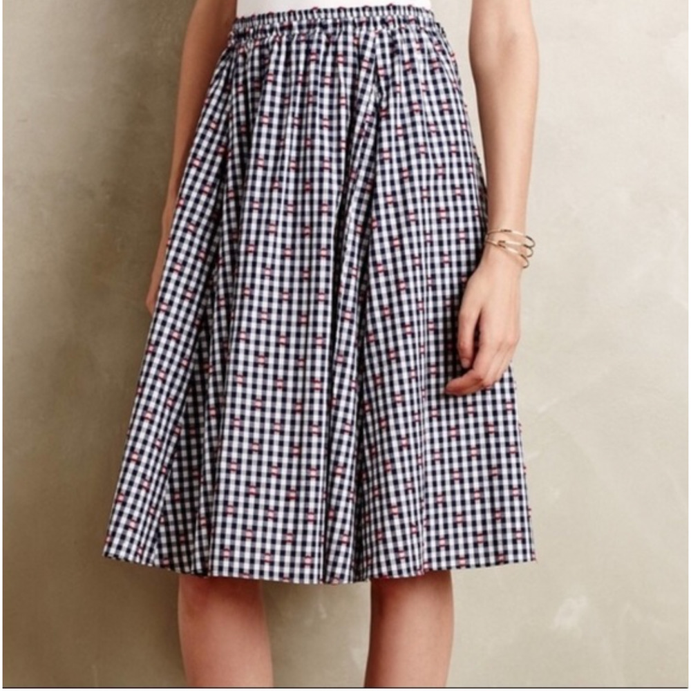 Anthropologie Maeve Skirt Womens XS Black Check Gingham Midi Pleated Pockets